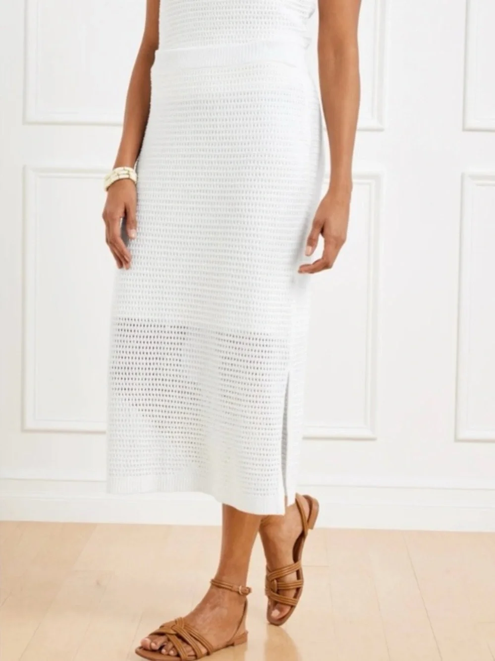 TALBOTS Cozy White Knit Midi Skirt in Soft Crochet Texture! 🐚